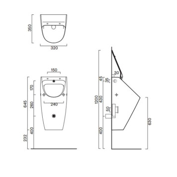 Catalano Comfort Писсуар 64x32см, цвет: белый глянцевый. 0932640001, 0954010000, 0954500000, 9056120000-2
