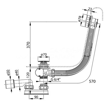 Ravak Слив-перелив для ванны, 57см., цвет: хром. X01305-1