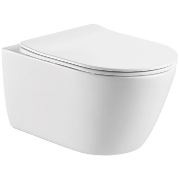 AQ1363W-00 ОБЕРОН Унитаз подвесной безободковый 531360344мм, тонкое сиденье с механизмом плавного закрывания, крепеж AQ1363W-00