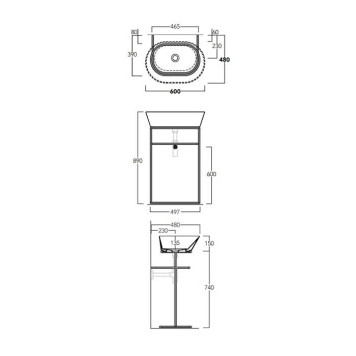 Simas Wave Структура металлическая напольная 50х40х75 см, с раковиной без отв. под смеситель, цвет: черный матовый. WA02 bi*0, WASA02 nero matt-2