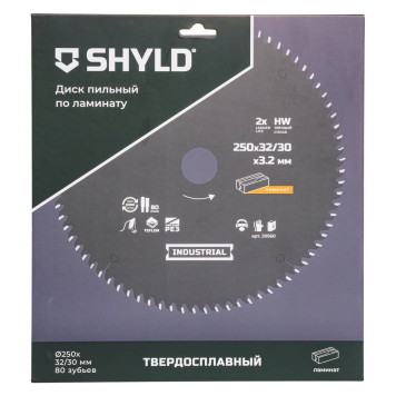 Диск пильный по ламинату SHYLD твердосплавный 250х32/30 мм, 80 зубьев(20560)