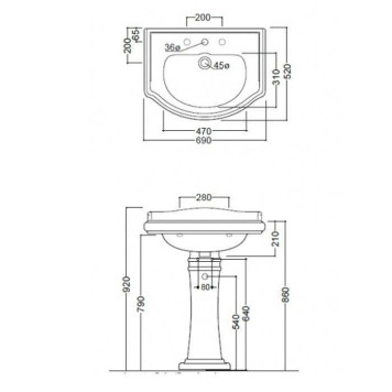 Kerasan Retro 69 Раковина 69х52 см, 1 отв., цвет: белый-2