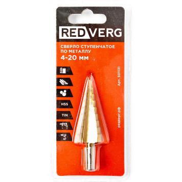 Сверло ступенчатое REDVERG по металлу HSS TIN 4-20 мм(501131)
