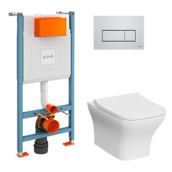 9875B003-7201 Комплект: Zentrum Square подвесной Безободковый унитаз + тонкое сиденье МЛ/БС+ инсталляция + панель смыва хром глянец 9875B003-7201