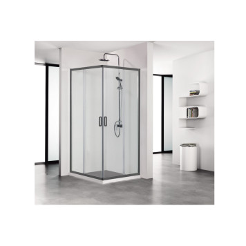 AQ ARI KV 08020BL Душевой уголок квадратный, двери раздвижные 800x800x2000 профиль черный, стекло прозрачное AQ ARI KV 08020BL