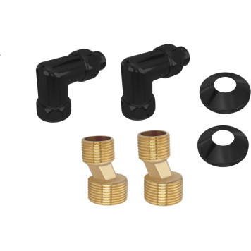 Комплект подключения 2шт.: уголок со сгоном 3/4х1/2, эксцентрик, отражатель, цвет черный муар AQ 3020BL
