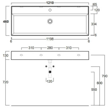 Simas Agile Раковина 121х46 см, 1 отв., подвесная, с переливом, цвет: белый-1