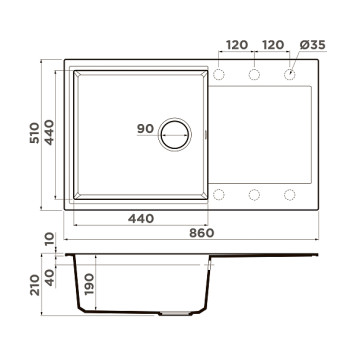 Omoikiri Daisen 86-BE Кухонная мойка Artgranit 86x50 см, цвет: ваниль 4993694-1
