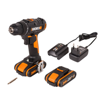 Дрель-шуруповерт аккумуляторная WORX WX100.2, 20В, 2Ач х2, ЗУ 0,4А, сумка-1