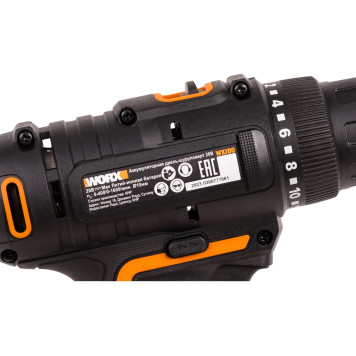 Дрель-шуруповерт аккумуляторная WORX WX100.2, 20В, 2Ач х2, ЗУ 0,4А, сумка-8