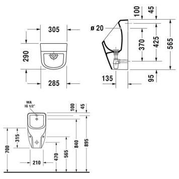 Duravit No.1 Писсуар 29х30.5х56.5см., подвесной, безободковый, цвет: белый. 2819300000-1
