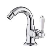 Nicolazzi P.m. Blanc Смеситель для биде, на 1 отв, с донным клапаном, излив: 132 мм, ручки белая керамика, цвет: хром. 3455CR76C