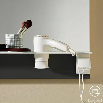 BURGBAD Eqio Зеркало с полкой , светодиод подсв.120х76.9х15см,выкл сбоку справа, 3 крючка, держ для фена справа. цвет серый F2010-3