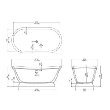 DevonDevon Aurora Ванна из минерального литья отдельностоящая 171x87xh70,5cм , цвет: белый с сифоном цвет хром. AURORAWH-3