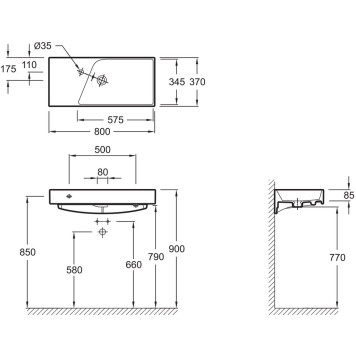 RYTHMIK EXP112-00 Подвесная раковина-столешница Ш80Г37 см. Одно отверстие для смесителя. EXP112-00-1