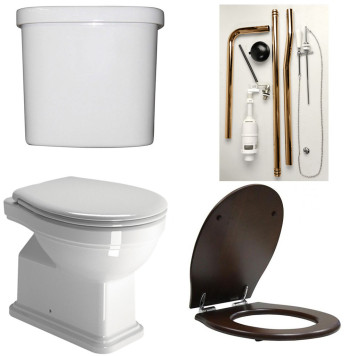 871111+878011+BOBR+MS87NC CLASSIC SET Приставной унитаз со сливом в стену+Бачок верхний+Смывной механизм с высокой трубой БРОНЗА+Сиденье Орех грецкий SET_CLASSIC_BR