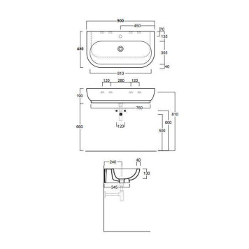 SIMAS E-LINE Раковина 90х48 см, без отв., цвет: белый. F89, EL11bi*0-3