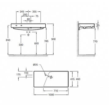 RYTHMIK EXN112-Z-00 Подвесная раковина-столешница, гладкая нижняя поверхность, 10046 EXN112-Z-00-1