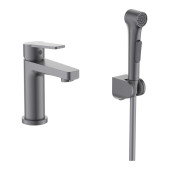 AQ1712BGM ЛУГАНО смеситель для раковины 106 с гигиеническим ручным душем, оружейная сталь AQ1712BGM