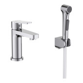 AQ1712CR ЛУГАНО смеситель для раковины 106 с гигиеническим ручным душем AQ1712CR