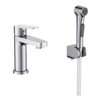 AQ1712CR ЛУГАНО смеситель для раковины 106 с гигиеническим ручным душем AQ1712CR