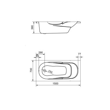 1.WH50.1.530 КАСАБЛАНКА М Ванна акриловая прямоугольная 150х70 бел 1.WH50.1.530-2