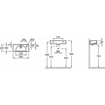 EGO112-56-00 Odeon RG Компактный рукомойник 50 см22 см (отверстие справа) EGO112-56-00-1