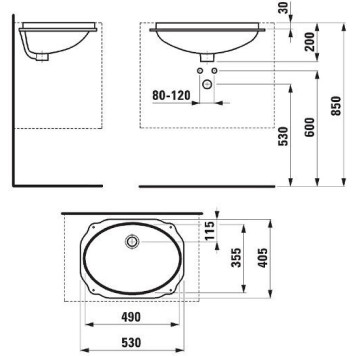 BIROVA 1119.1.000.000.1 раковина устанавливаемая снизу, с неглазурованной внешней частью 8.1119.1.000.000.1-1