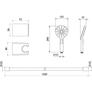 AQ2033BG ОБЕРОН душевой набор Select 120 3 jet, шлиф. золото AQ2033BG-3