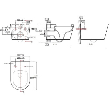 AQ1363W-00 ОБЕРОН Унитаз подвесной безободковый 531360344мм, тонкое сиденье с механизмом плавного закрывания, крепеж AQ1363W-00-7