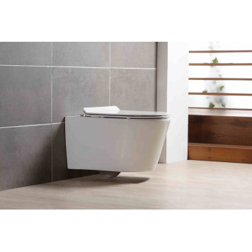 AQ1363W-00 ОБЕРОН Унитаз подвесной безободковый 531360344мм, тонкое сиденье с механизмом плавного закрывания, крепеж AQ1363W-00-8