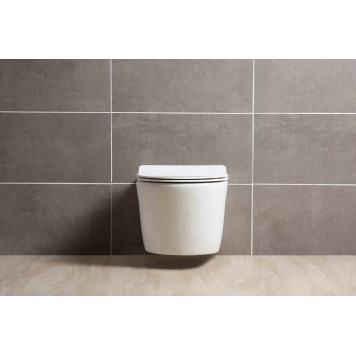 AQ1363W-00 ОБЕРОН Унитаз подвесной безободковый 531360344мм, тонкое сиденье с механизмом плавного закрывания, крепеж AQ1363W-00-9