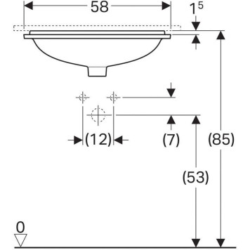 500.764.01.2 Geberit VariForm Раковина с установкой под столешницу прямоугольной формы, T1=50х40 см, без отв. под смеситель, с отв. перелива 500.764.01.2-1