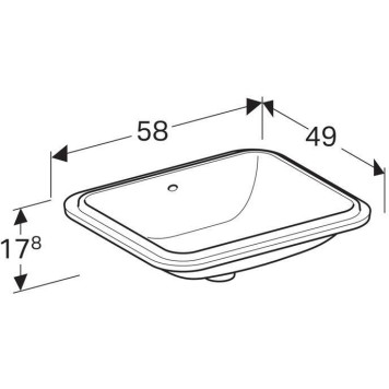 500.764.01.2 Geberit VariForm Раковина с установкой под столешницу прямоугольной формы, T1=50х40 см, без отв. под смеситель, с отв. перелива 500.764.01.2-4