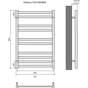 Оберон П10 500х800 Полотенцесушитель Aquatek (черный муар) AQ RO1080BL-3