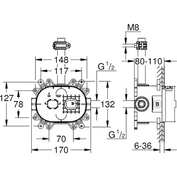 26264001 Rainshower Встраиваемая часть верхнего душа 360 Duo + Mono (26254000 / 26450000) 26264001-1