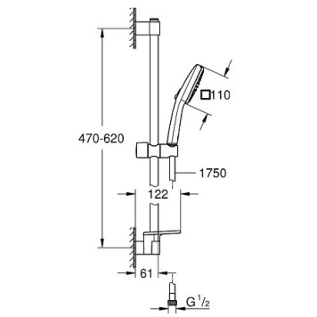 27928003 Tempesta Cube 110 Душевой гарнитур, 2 реж струи, душ штанга 600 мм, шланг 1750 мм, полочка, max расход 13,5 л/мин, хром (аналог арт.27928002) 27928003-2