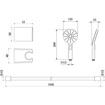 AQ2033MB ОБЕРОН душевой набор Select 120 3 jet, матовый черный AQ2033MB-1