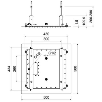 AQ2082CR верхний душ 500500 мм, 2 jet (внешняя и скрытая часть) AQ2082CR-1
