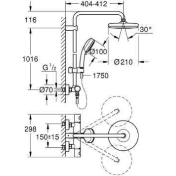 27922001 Tempesta Cosmopolitan 210 Душевая система с термостатическим смесителем, хром 27922001-2