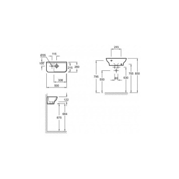 EGJ112-00 Рукомойник Struktura 50x 25,5 с отв.для смесителя,сл.пер.,белый EGJ112-00-1