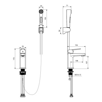 AQ1712BGM ЛУГАНО смеситель для раковины 106 с гигиеническим ручным душем, оружейная сталь AQ1712BGM-1