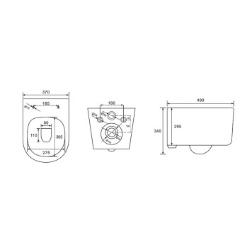AQ2004T-00 МИЯ унитаз компакт подвесной безободковый 490370340мм,смыв TORNADO, тонкое сиденье с механизмом плавного закрывания, крепеж AQ2004T-00-3