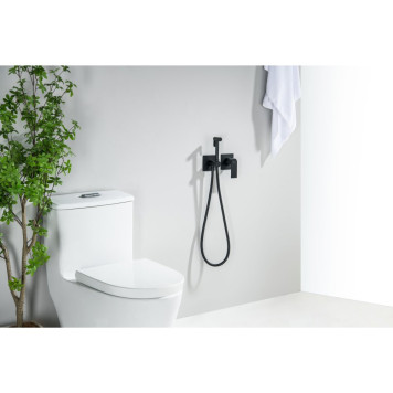 AQ1420MB ЛИРА комплект для гигиенического душа встроенный 2 отв. (смеситель + гигиеническая лейка + шланг), матовый черный AQ1420MB-2