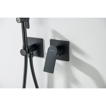 AQ1420MB ЛИРА комплект для гигиенического душа встроенный 2 отв. (смеситель + гигиеническая лейка + шланг), матовый черный AQ1420MB-6