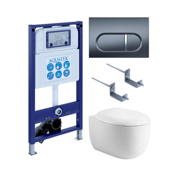 SET AQUATEK АЛЬТАИР cm-050 4в1 (рама AQUATEK INS-0000025 +крепление KKI-0000002 +кнопка KDI-0000050 +унитаз AQ1980-00 +тонкое сиденье с механиз) SET AQUATEK АЛЬТАИР cm-050 4в1