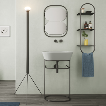 Simas Wave Структура металлическая напольная 50х40х75 см, с раковиной без отв. под смеситель, цвет: черный матовый. WA02 bi*0, WASA02 nero matt-1