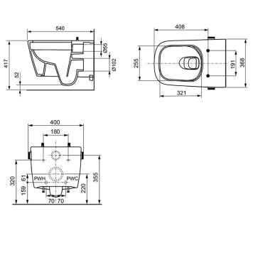 TECEneo Унитаз-биде подвесной 54х36х36см, безободковый, смыв Tornado, с крепежом, цвет: белый. 9700205-4