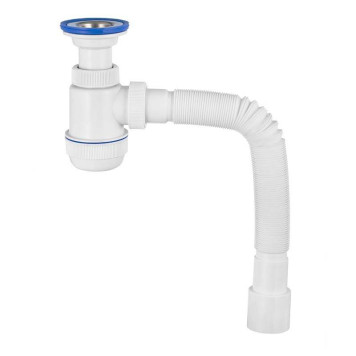 Сифон Wirquin Мини Элит 11/2 х 40 мм с литым выпуском нерж. чашка D63 мм гофротруба L800 мм 40 х 40/50 мм-1