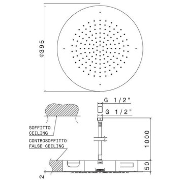 Newform Head Showers Верхний душ d40см, круглый, монтаж в потолок, 1 источник, G1/2 , цвет: хром. 682.21.018-2